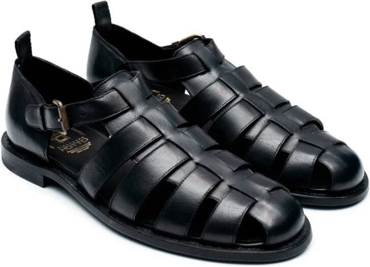 Alexander Hotto Zwarte buffelleer sandalen Black Heren