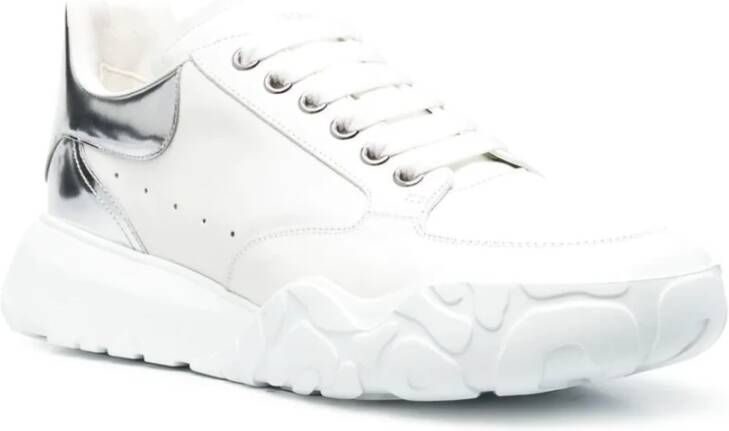 alexander mcqueen Witte Leren Sneakers met Zilveren Hielkap Wit Heren