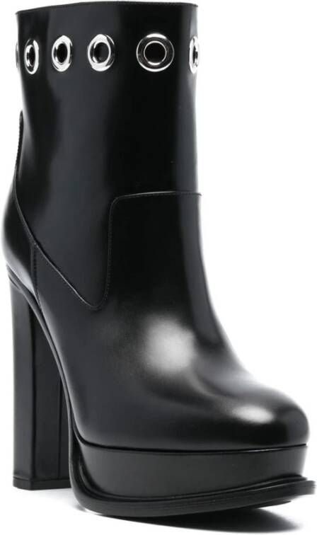 alexander mcqueen Stijlvolle leren laarzen met bontdetails Zwart Dames