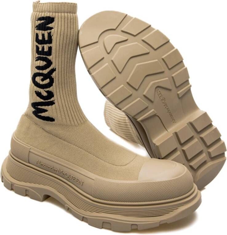 alexander mcqueen Logo-Print Sock-Style Laarzen Beige Heren