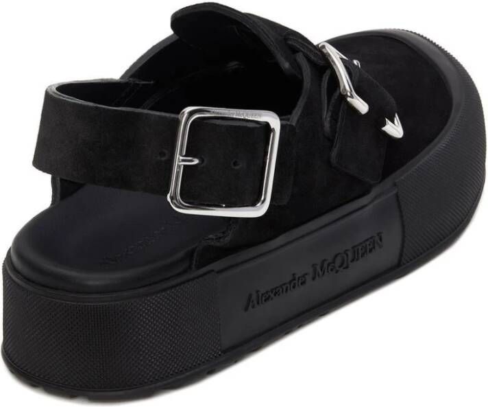 alexander mcqueen Zwarte suède kalfsleren platte sandalen Zwart Heren