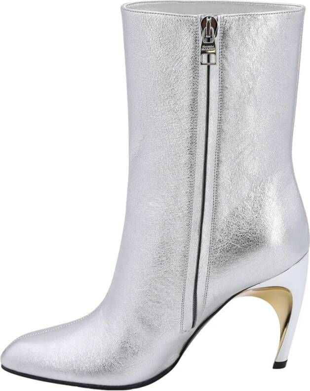 alexander mcqueen Gelamineerde leren enkellaarzen Gray Dames