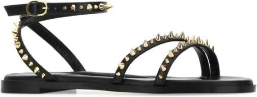 alexander mcqueen Chanel Tas Zwarte Leren Platte Sandalen Zwart Dames