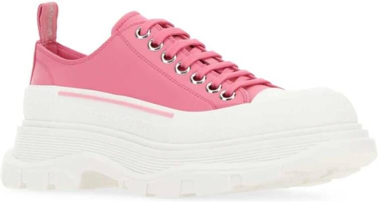 alexander mcqueen Donkerroze Leren Veterschoenen Roze Dames