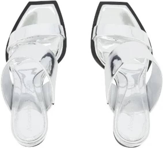 alexander mcqueen Metallic Leren Hoge Hak Sandalen Grijs Dames