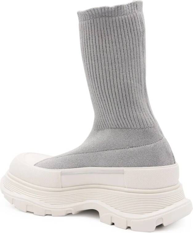 alexander mcqueen Logo-Print Sock-Style Laarzen Gray Dames