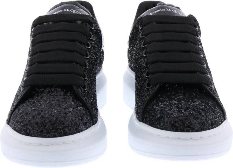 alexander mcqueen Oversized Glitter Leren Sneakers Zwart Dames