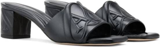 alexander mcqueen Zwarte metallic leren platte sandalen Black Dames