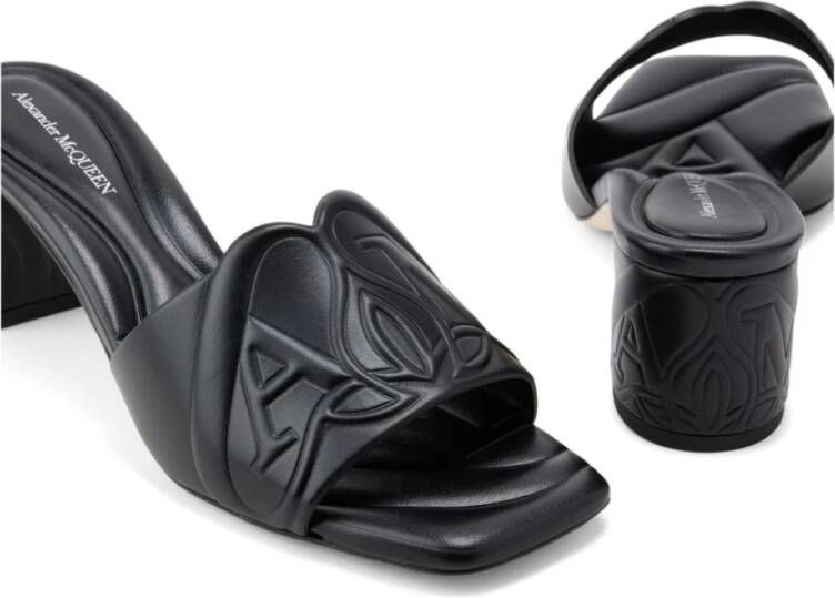 alexander mcqueen Zwarte metallic leren platte sandalen Black Dames
