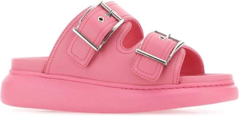 alexander mcqueen Roze Leren Sliders voor Vrouwen Roze Dames