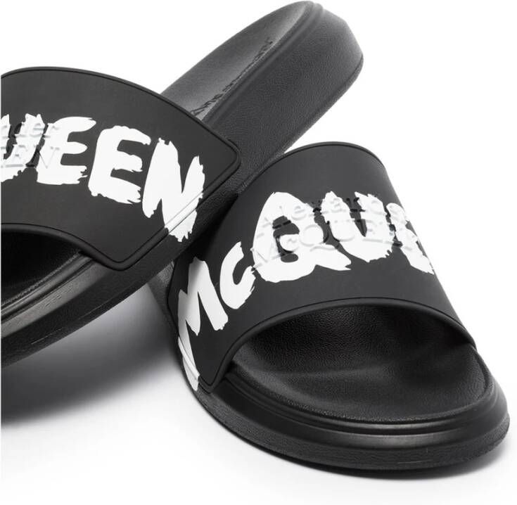 alexander mcqueen Zwarte Logo Sliders voor Heren Zwart Heren