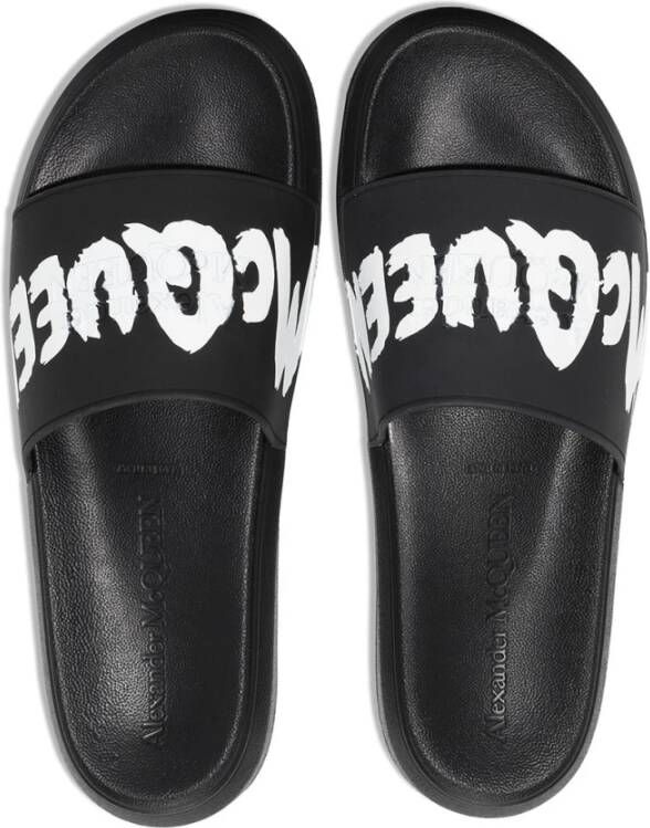 alexander mcqueen Zwarte Logo Sliders voor Heren Zwart Heren