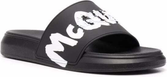 alexander mcqueen Zwarte Logo Sliders voor Heren Zwart Heren