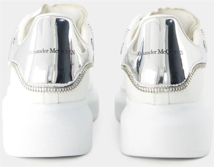 alexander mcqueen Witte Leren Lage Sneakers met Zilveren Gelamineerde Hak White Dames