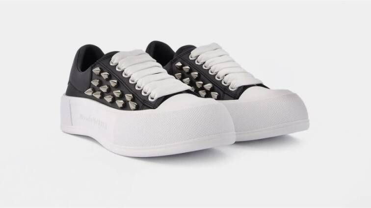 alexander mcqueen Oversize Zwarte Zilveren Leren Sneakers Zwart Dames