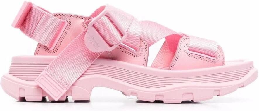 alexander mcqueen Stijlvolle platte sandalen voor vrouwen Roze Dames