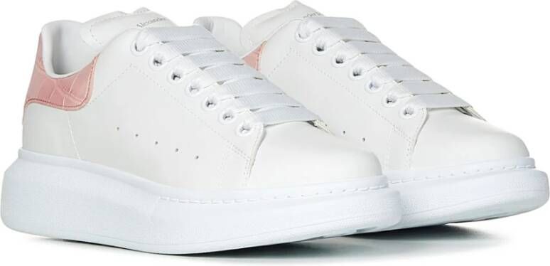 alexander mcqueen Witte Leren Sneakers met Krokodil-Geprinte Hiel White Dames