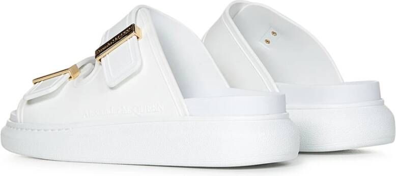 alexander mcqueen Witte Slip-on Sandalen met Gouden Metalen Stang White Dames