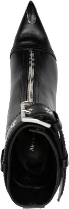 alexander mcqueen Zwarte Biker Enkellaarzen met Punk-stijl Neus Zwart Dames