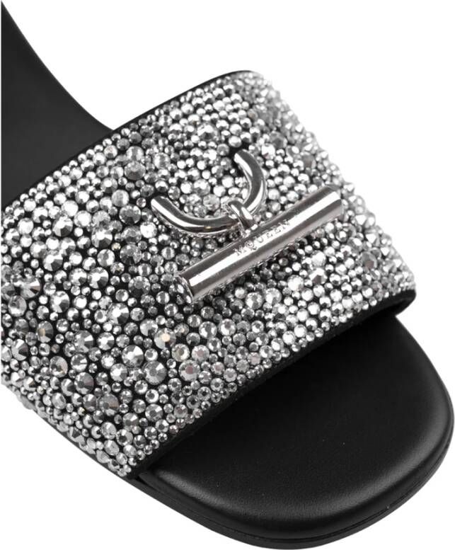 Alexander McQueen Zwarte Juweel Platte T-Bar Sandalen