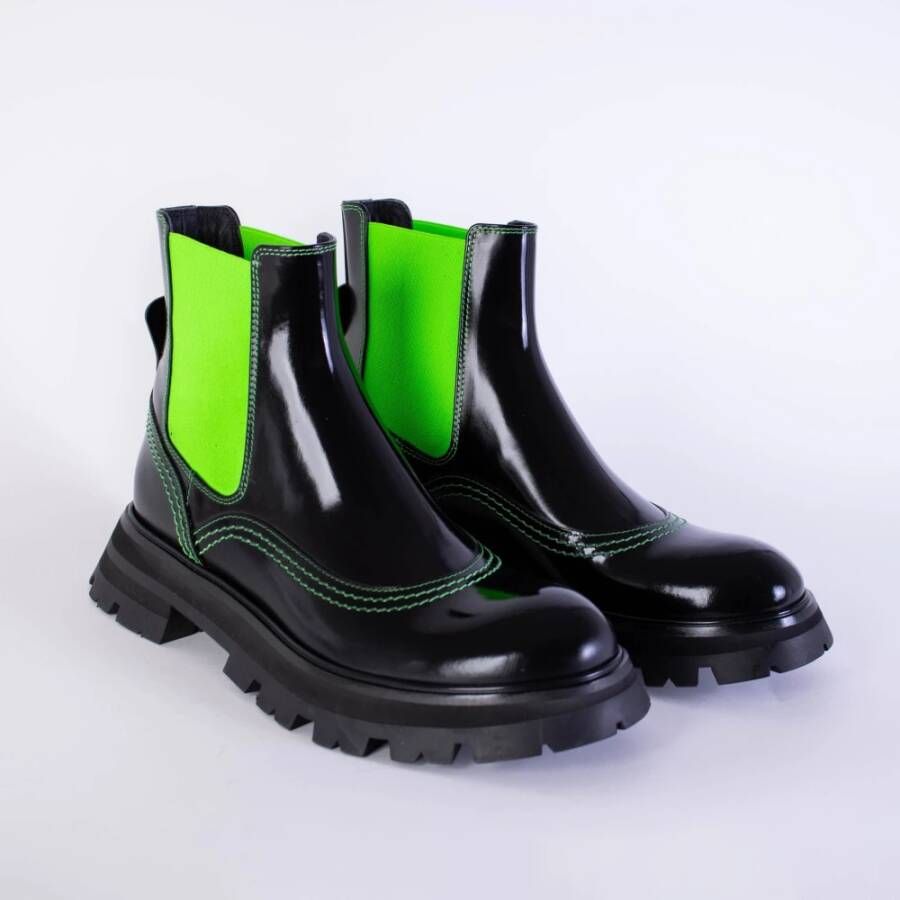 alexander mcqueen Zwarte leren Fluo-inzet Chelsea laarzen Zwart Heren