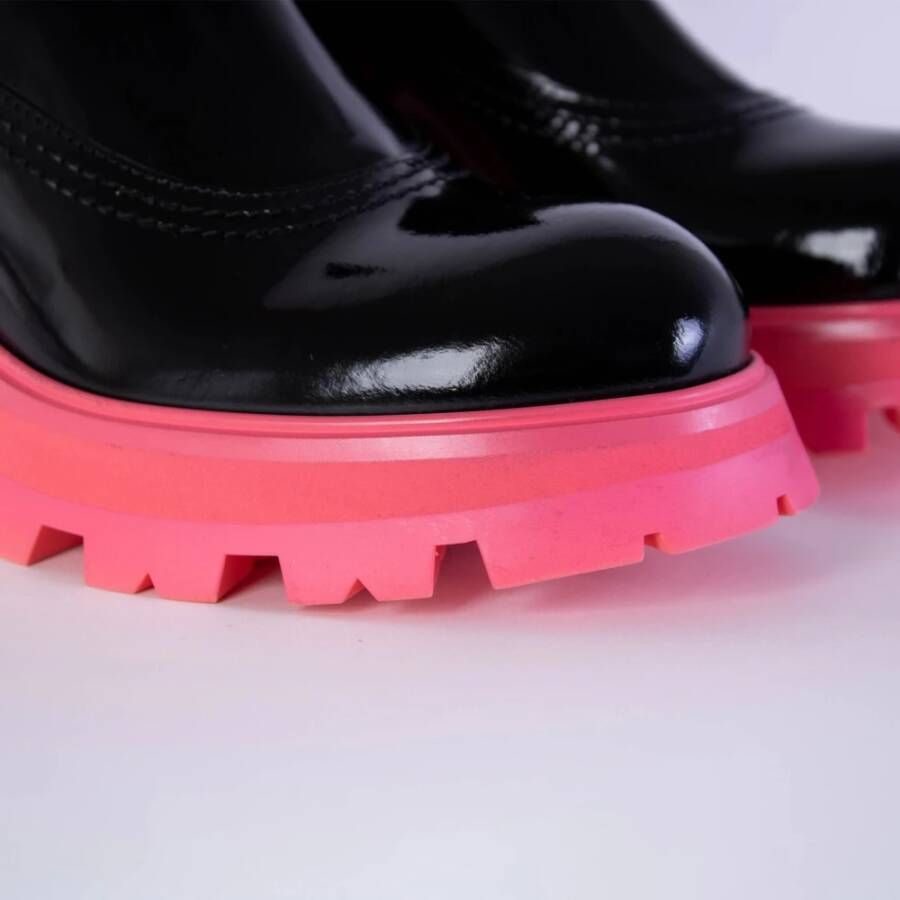 alexander mcqueen Zwarte leren Fluo Pink Sole Chelsea laarzen Black Heren