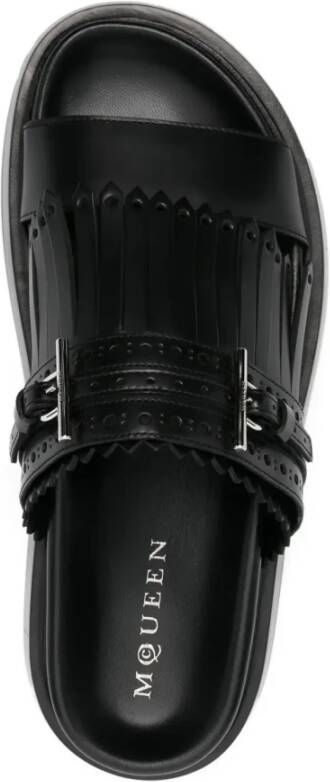 Alexander McQueen Zwarte Leren Franje Sandalen