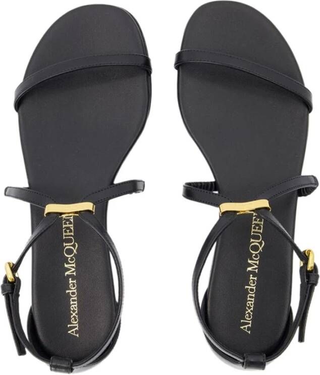 Alexander McQueen Zwarte leren harnas platte sandalen