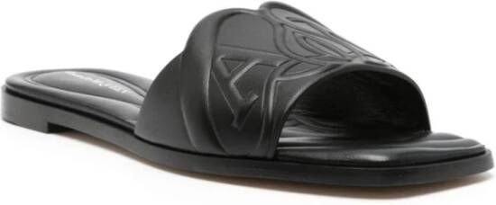 alexander mcqueen Zwarte Leren Logo Sandalen Black Dames