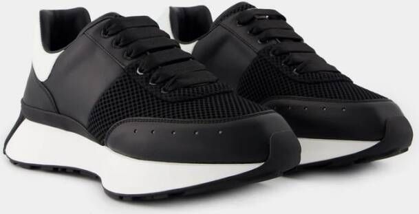 alexander mcqueen Zwarte Leren Runner Sneakers Black Heren