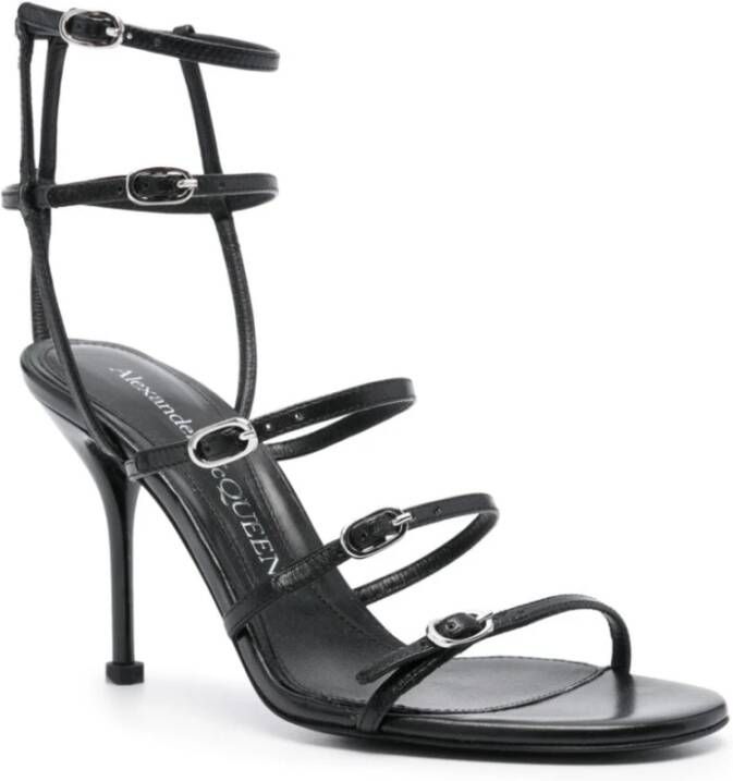 alexander mcqueen Zwarte Leren Sandalen met Uitsnijdingen Black Dames