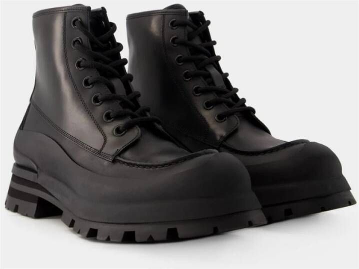 alexander mcqueen Zwarte Leren Tread Enkellaarzen Zwart Heren