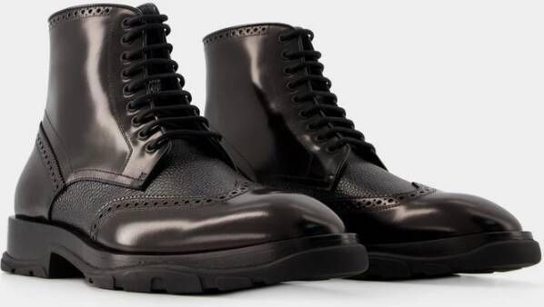 alexander mcqueen Zwarte Leren Veterschoenen Zwart Heren