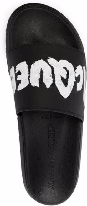 alexander mcqueen Zwarte Logo Sliders Sandalen Black Heren