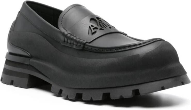 alexander mcqueen Zwarte platte schoenen met handtekening zegel Black Heren