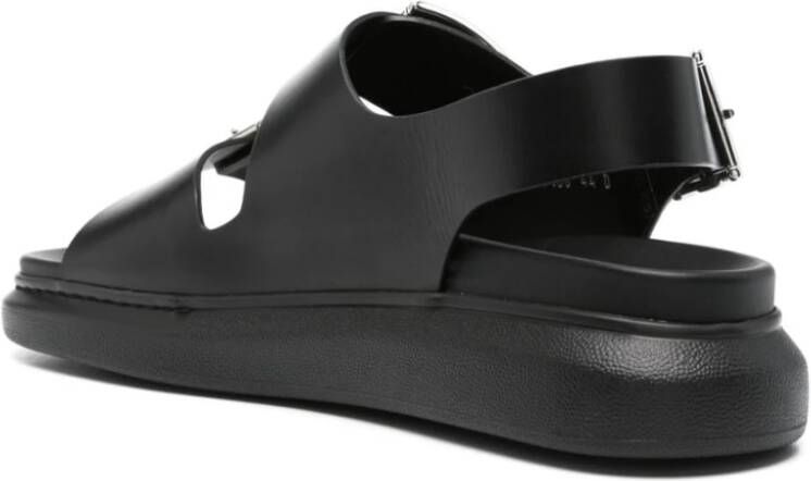 alexander mcqueen Zwarte Sandalen met Gegraveerde Logo Hardware Black Heren