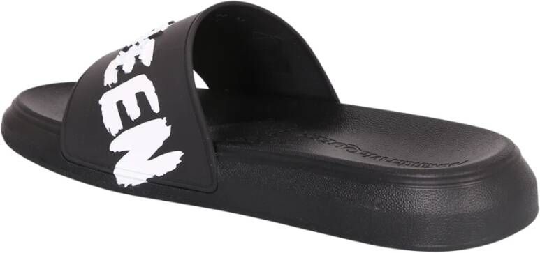 Alexander McQueen Zwarte Slide Sandalen met Logo Print