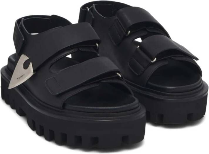 Alexander McQueen Zwarte Touch-Strap Sandalen met Lug Zool