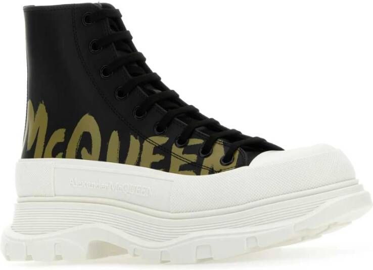 Alexander McQueen Zwarte leren Tread Slick sneakers