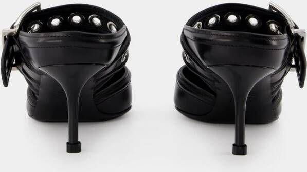 alexander mcqueen Zwart Zilver Leren Oversized Sandalen Black Dames