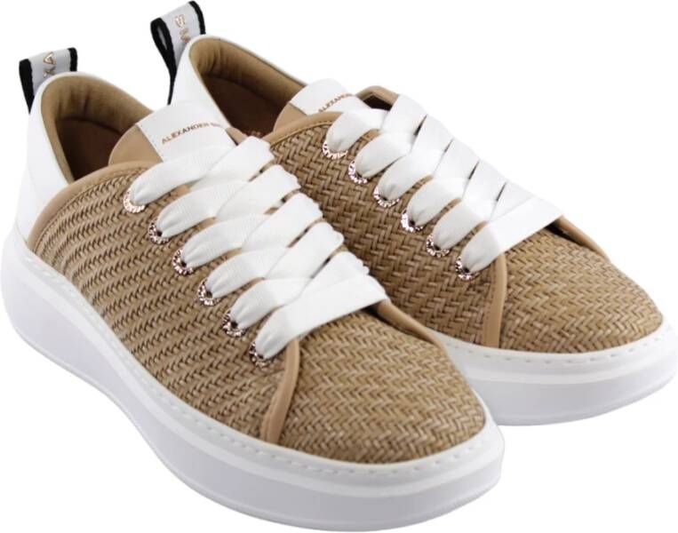 Alexander Smith Leren Gevlochten Sneakers Brown Dames