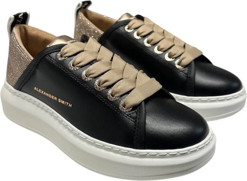 Alexander Smith Leren Sneaker met Logodetail Black Dames
