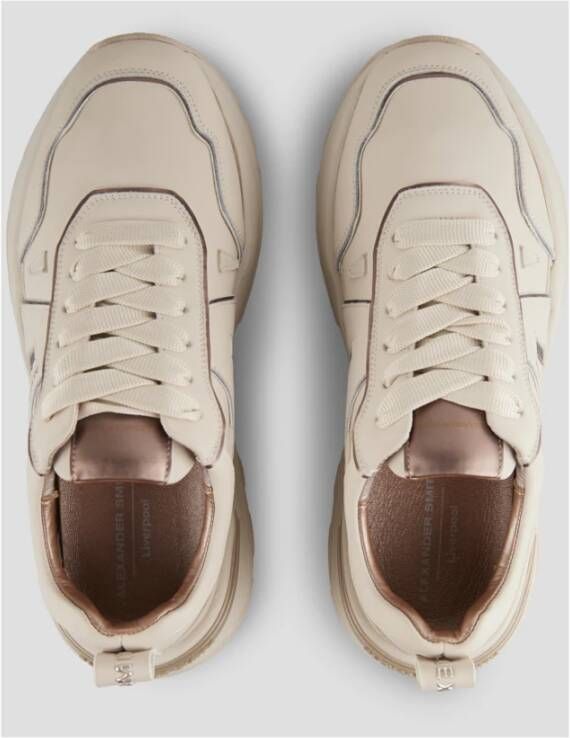 Alexander Smith Liverpool Dames Sneakers van beige leer en mat spiegelend