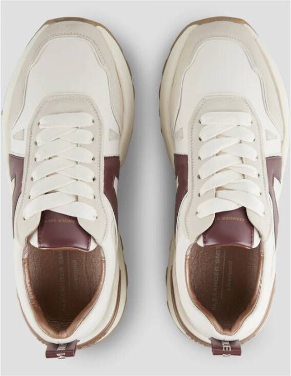 Alexander Smith Liverpool Dames Sneakers van Leer en Suède Wit met Bordeaux Zijlogo