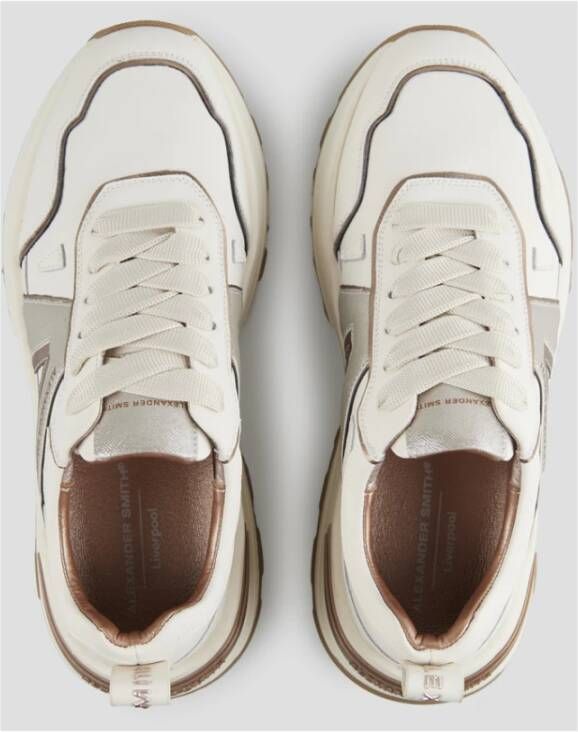 Alexander Smith Liverpool Dames Sneakers van wit leer met zilveren glitter zijlogo