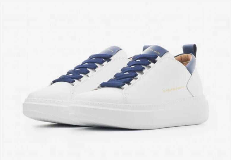 Alexander Smith Wit Blauw Leren Sneakers White Heren