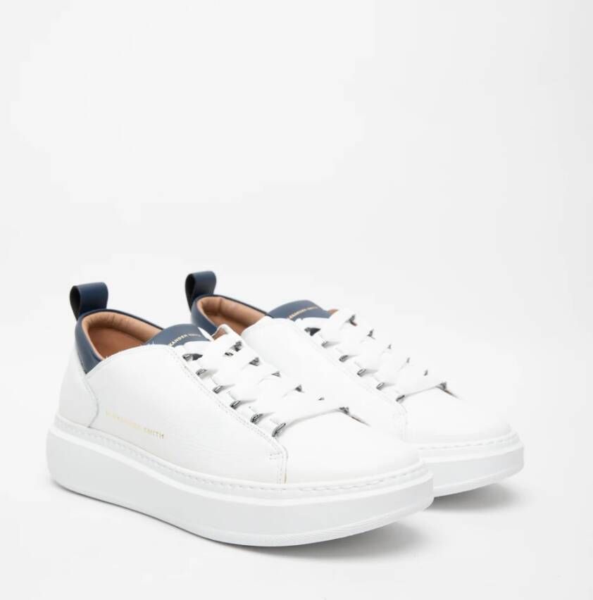 Alexander Smith Witte leren sneakers met blauwe details White Heren