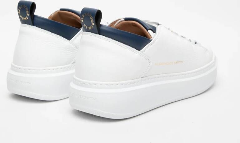 Alexander Smith Witte leren sneakers met blauwe details White Heren