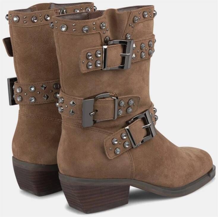 Alma en Pena Enkellaars met studs en gespen Brown Dames