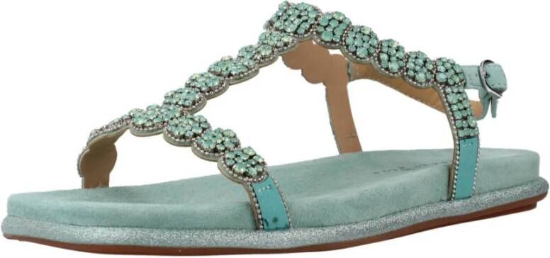 Alma en Pena Geborduurde Platte Sandalen Green Dames